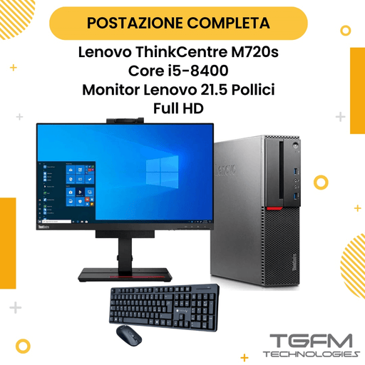 PC Completo Ricondizionato Lenovo Thinkcentre M720s | Core i5 8^gen | Completo di Monitor 21.5 pollici Tastiera e Mouse | Postazione Completa