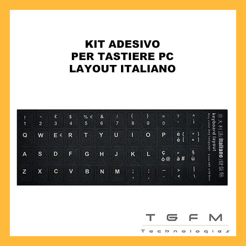 KIT ADESIVO TASTIERA ITALIANA STICKERS ADESIVI PER PC COLORE NERO PVC SPEDIZIONE EXPRESS ACCESSORIO SOLO DA TGFM Technologies