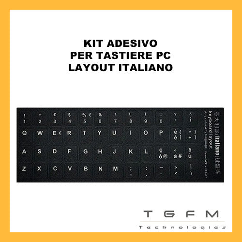KIT ADESIVO TASTIERA ITALIANA STICKERS ADESIVI PER PC COLORE NERO PVC ACCESSORIO SOLO DA TGFM Technologies