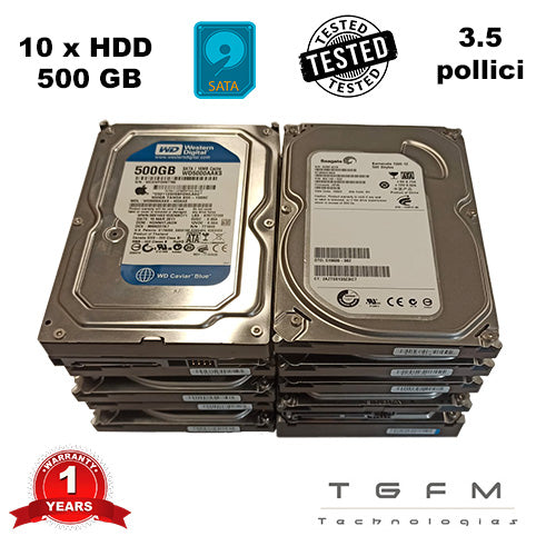 LOTTO 10 PEZZI Hard Disk HDD | S-ATA | 3.5" |  desktop | 500 GB | 100% testati e funzionanti | RICAMBIO SOLO DA western digital