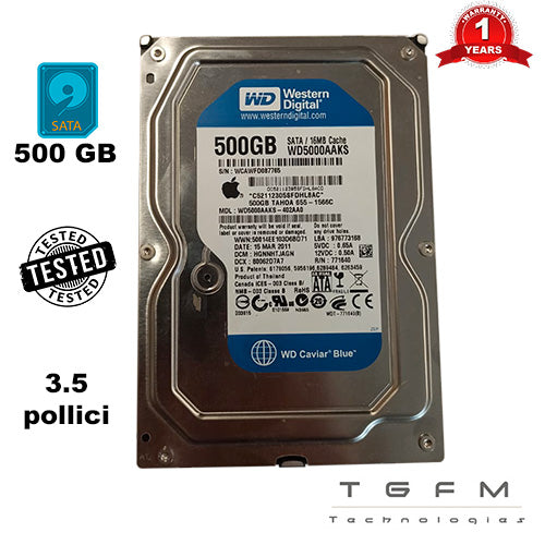 Hard Disk HDD | S-ATA | 3.5" | per pc desktop | 500 GB | 100% testato e funzionante | RICAMBIO SOLO DA Western Digital